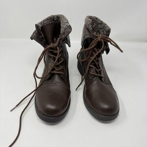 Maxa Boots Women Size 8.5 Brown Combat Lace Up Ankle Fold Over Knit Cuff Booties